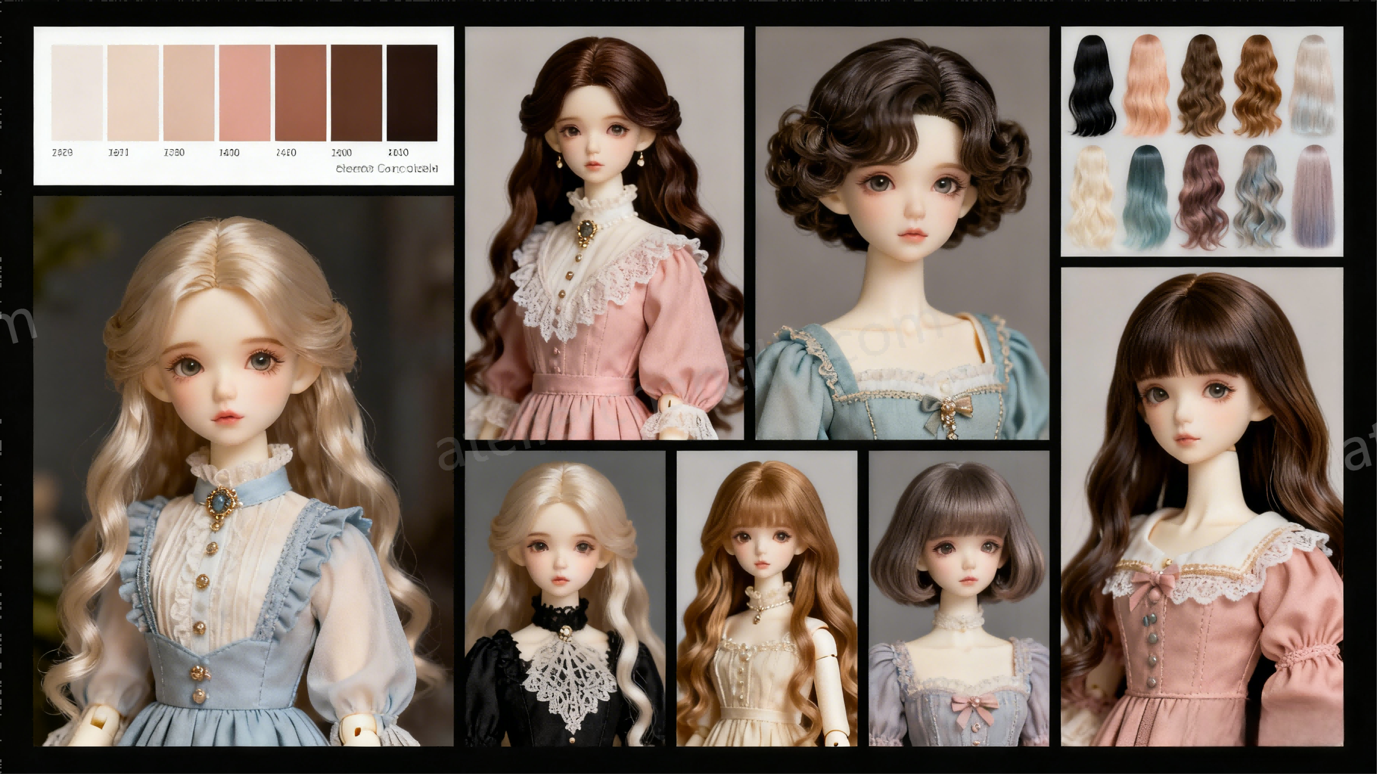Aesthetic moodboard for BJD collection themes and colors