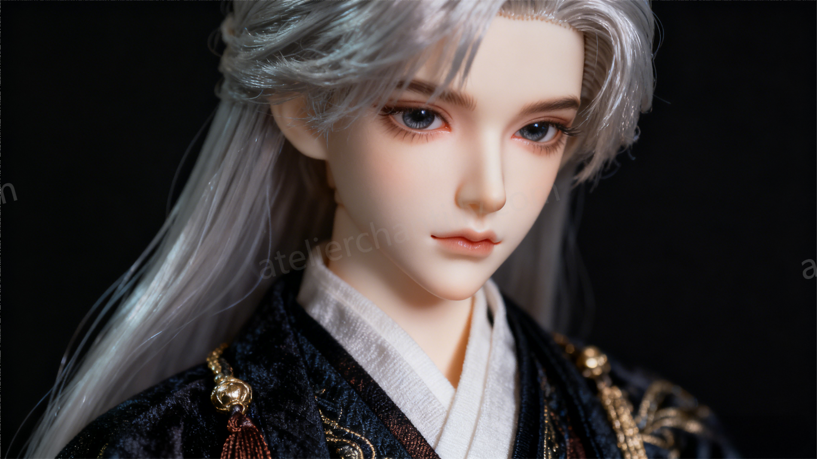 High-quality BJD wigs and outfits displayed neatly