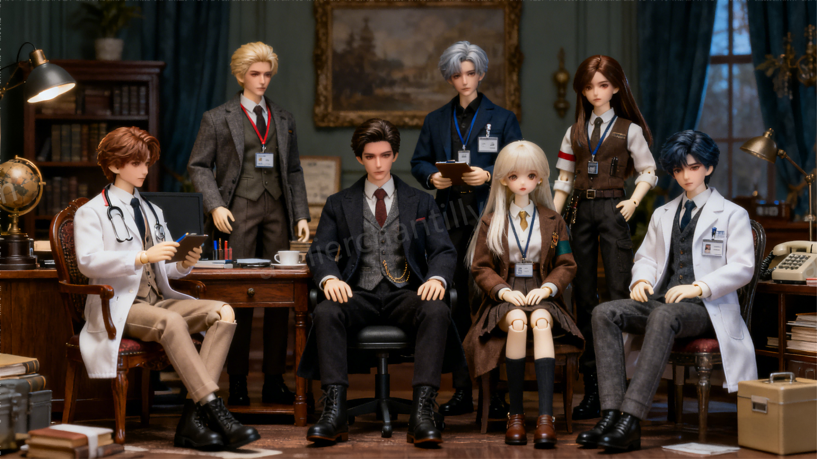 BJD dolls posed as distinct characters with unique styles