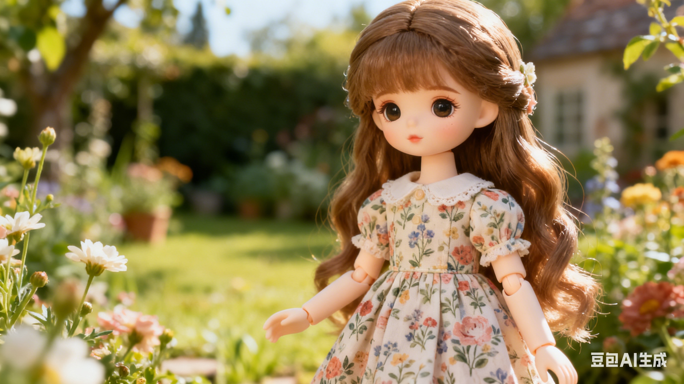 Cottagecore BJD outfit in floral dress with soft vintage style