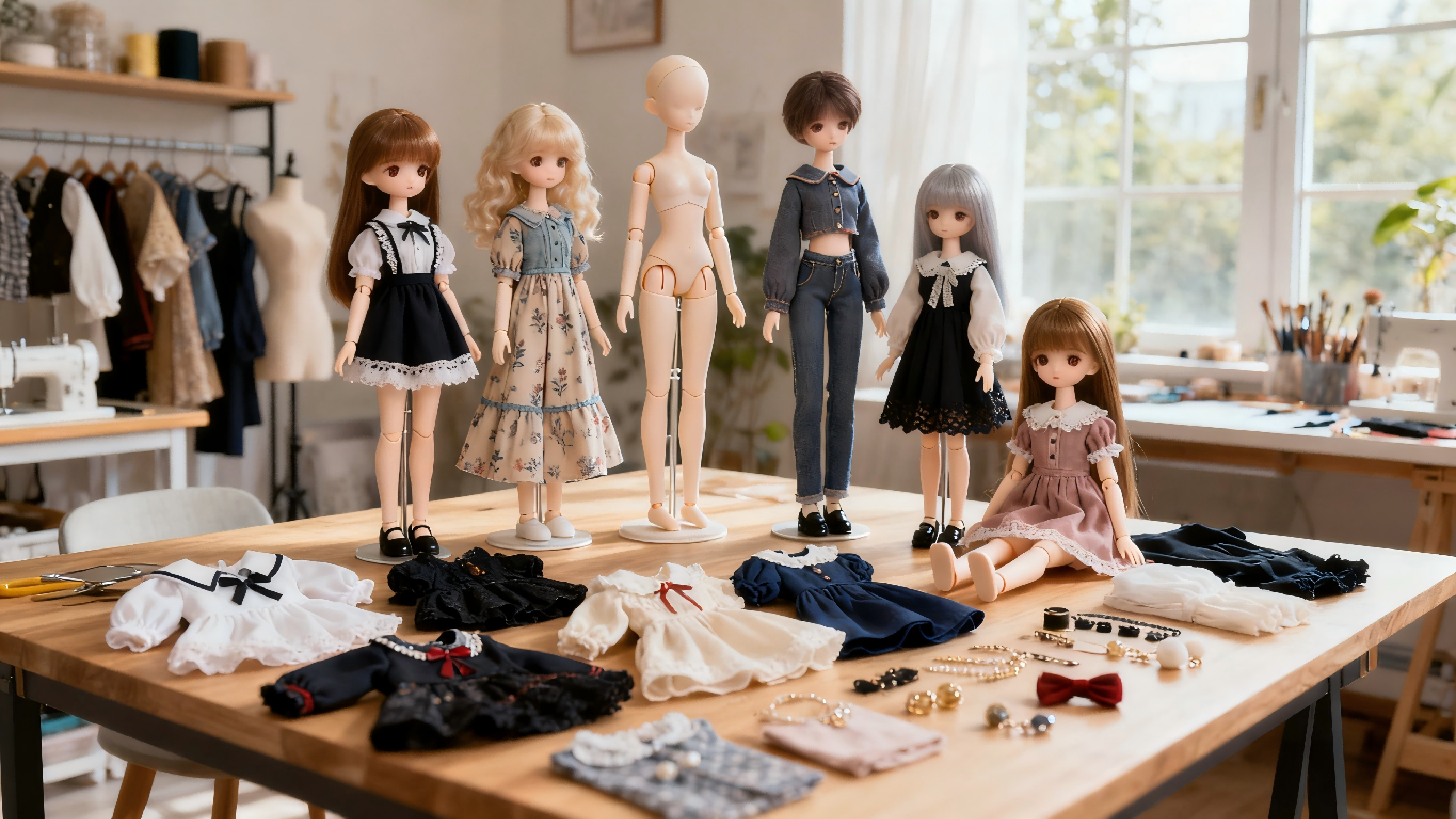 Beginner dressing BJD dolls with different outfits showing fit and proportion