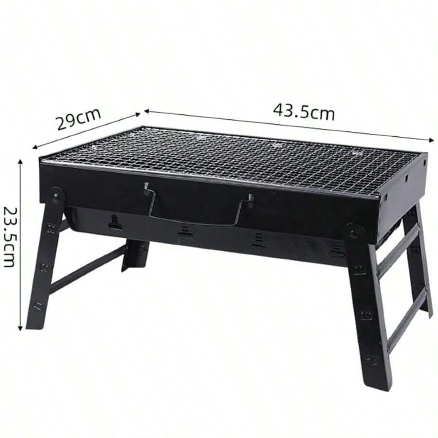 Folding Portable Charcoal Grill, Smoker Stainless Steel BBQ Grill 17.5''*11.5", Small Desk Tabletop Outdoor Barbecue Grill For Camping Picnics Garden Beach Party - Black - View 6