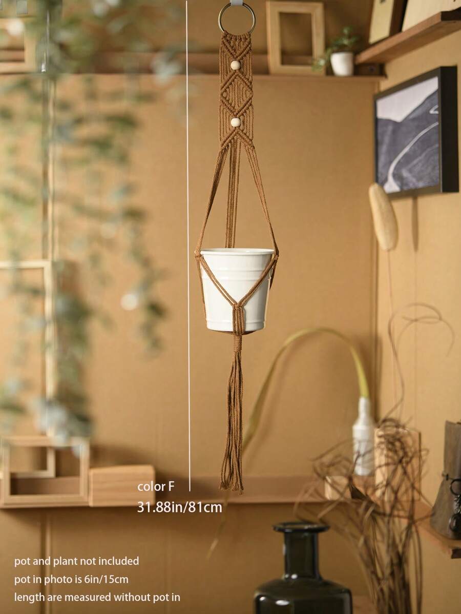 1pc Handmade Macrame Plant Holder, Plant Hanger With Tassel, Plant Hanger Indoor Decor, Ceiling Plant Hanger, Modern Boho Plant Pot Holder (Pot Not Included) - Multicolor - View 10