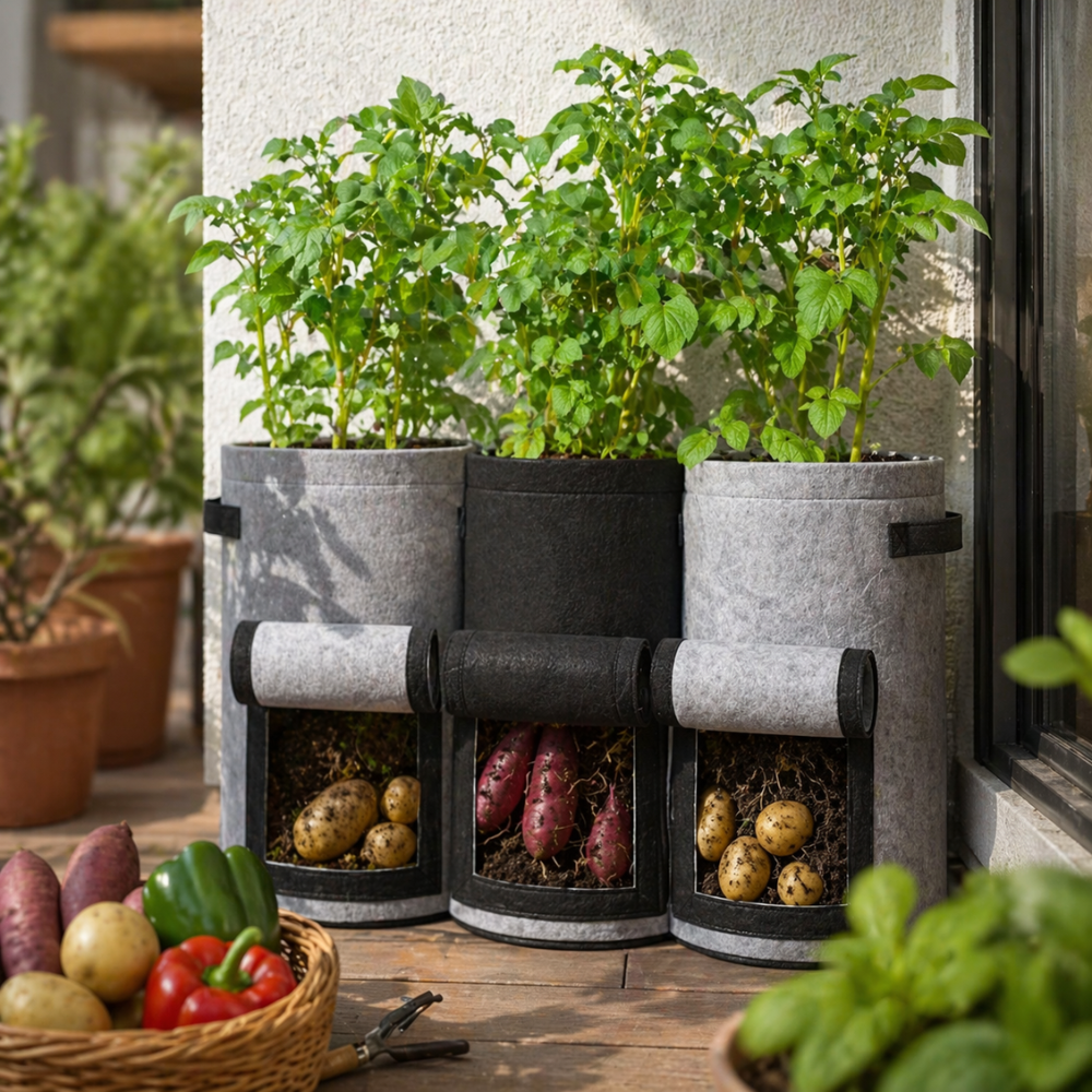 Potato Grow Bags With Handles And Harvest Lids For Vegetables