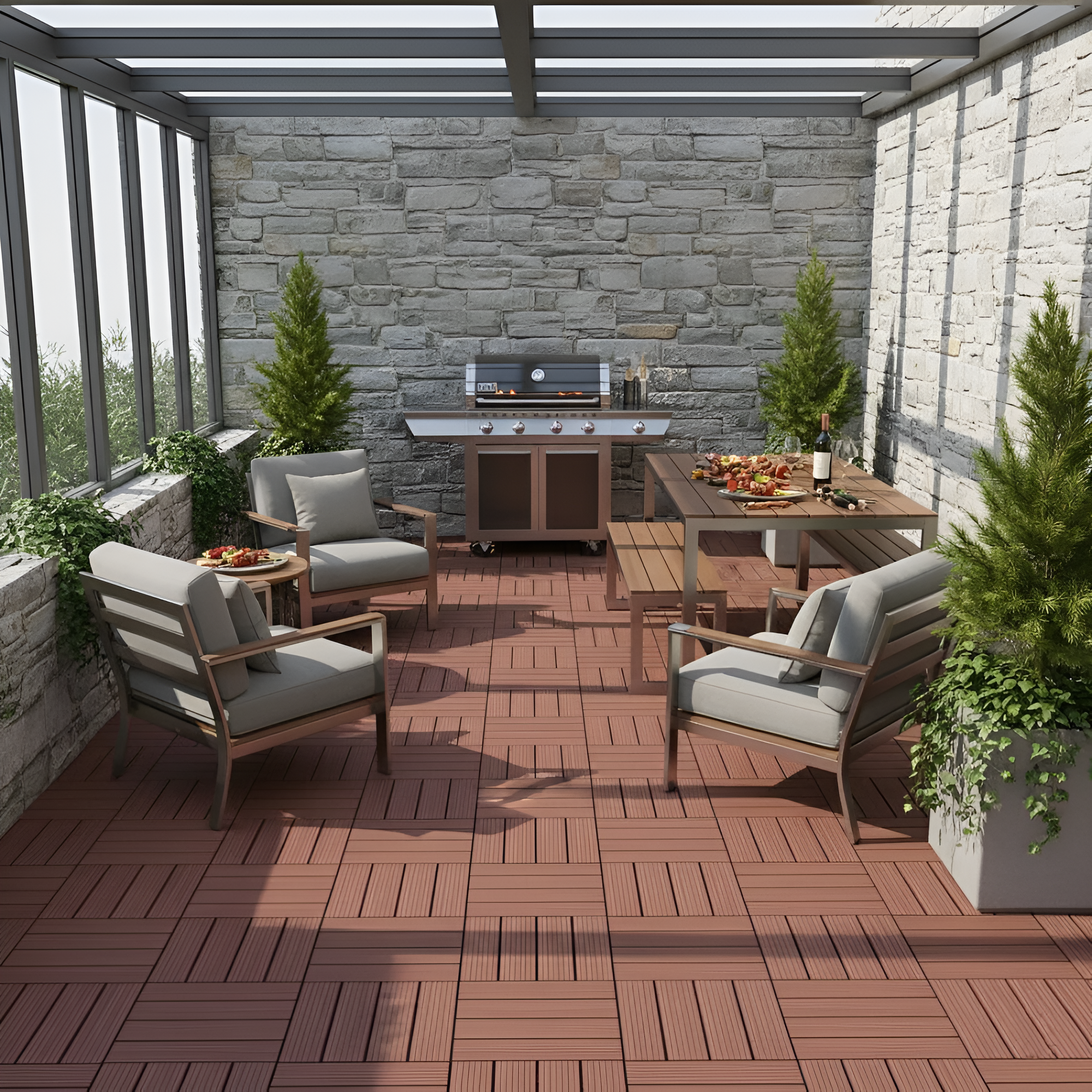 44 Pieces Of Square Waterproof Deck Tiles For Patio