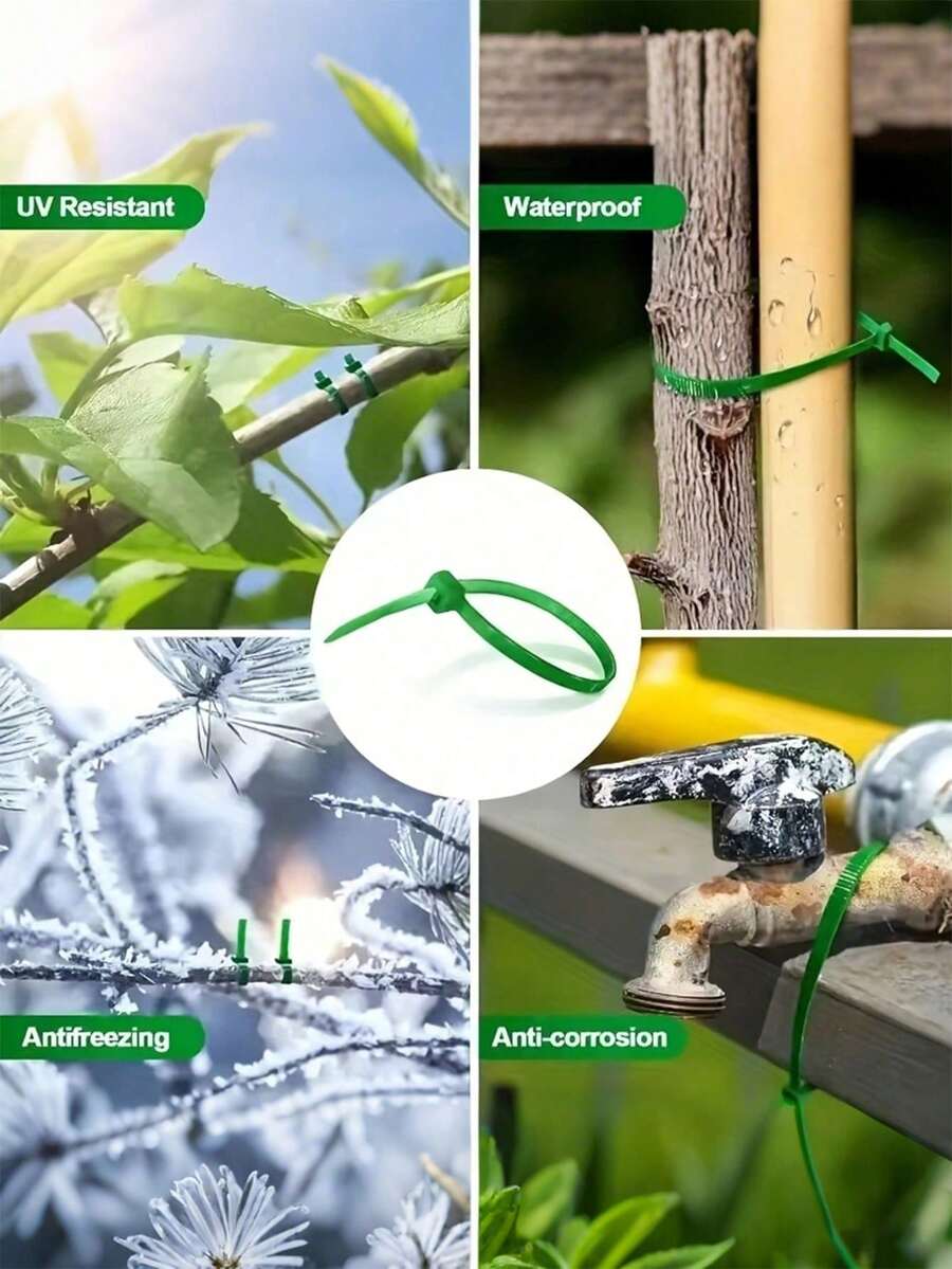 200pcs Green Self-Locking Zip Ties, Plastic Ties, Self-Locking Garden Plant Ties For Securing Vines, Heat Resistant Reusable Ties, Garden Ties | Decorative Garden Ties, Plant Fixing Straps, Suitable For Party Supplies, Wedding Backdrop, Bouquet, Arch Decoration, Heat Resistant, Home, Valentine's Day, Graduation Ceremony And Other Occasions - Green - View 3