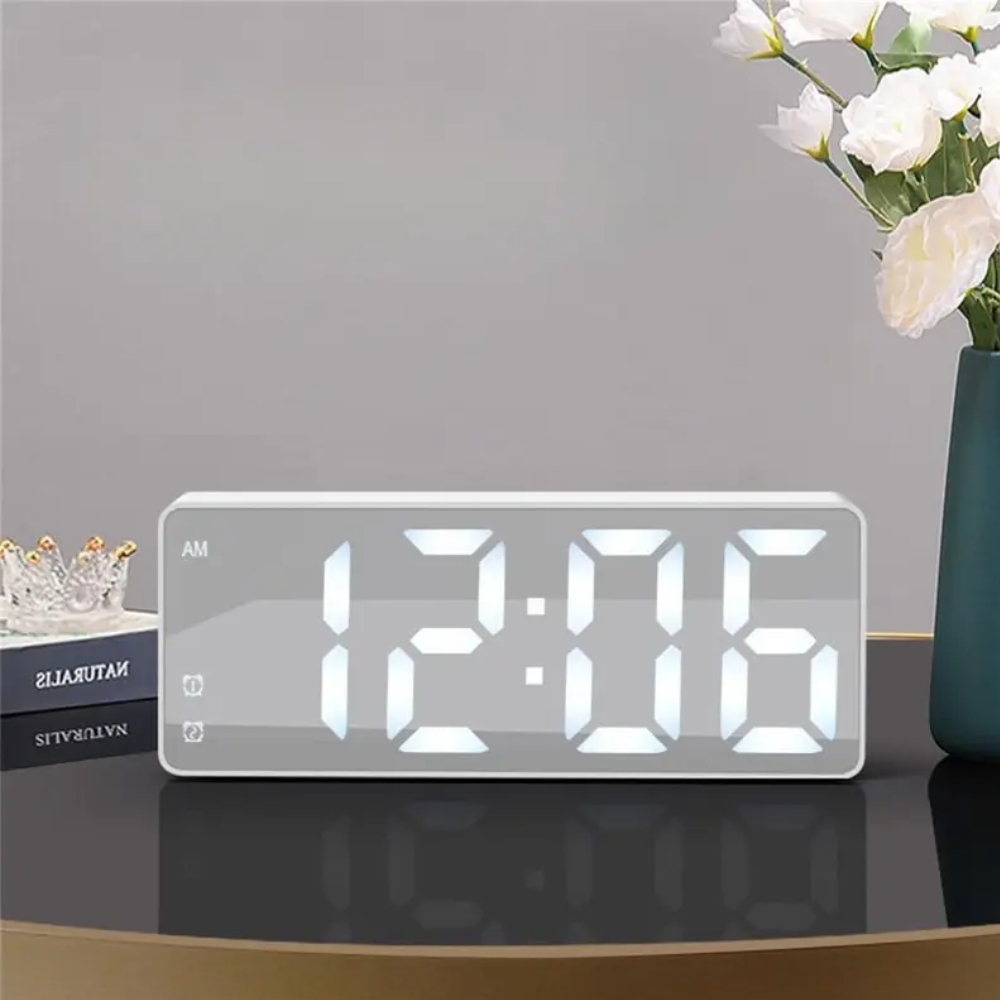 Mini Size Mirror LED Clock Simplicity Colorful Alarm Clocks Ultra Portable Travel Bedroom Bedside Clock