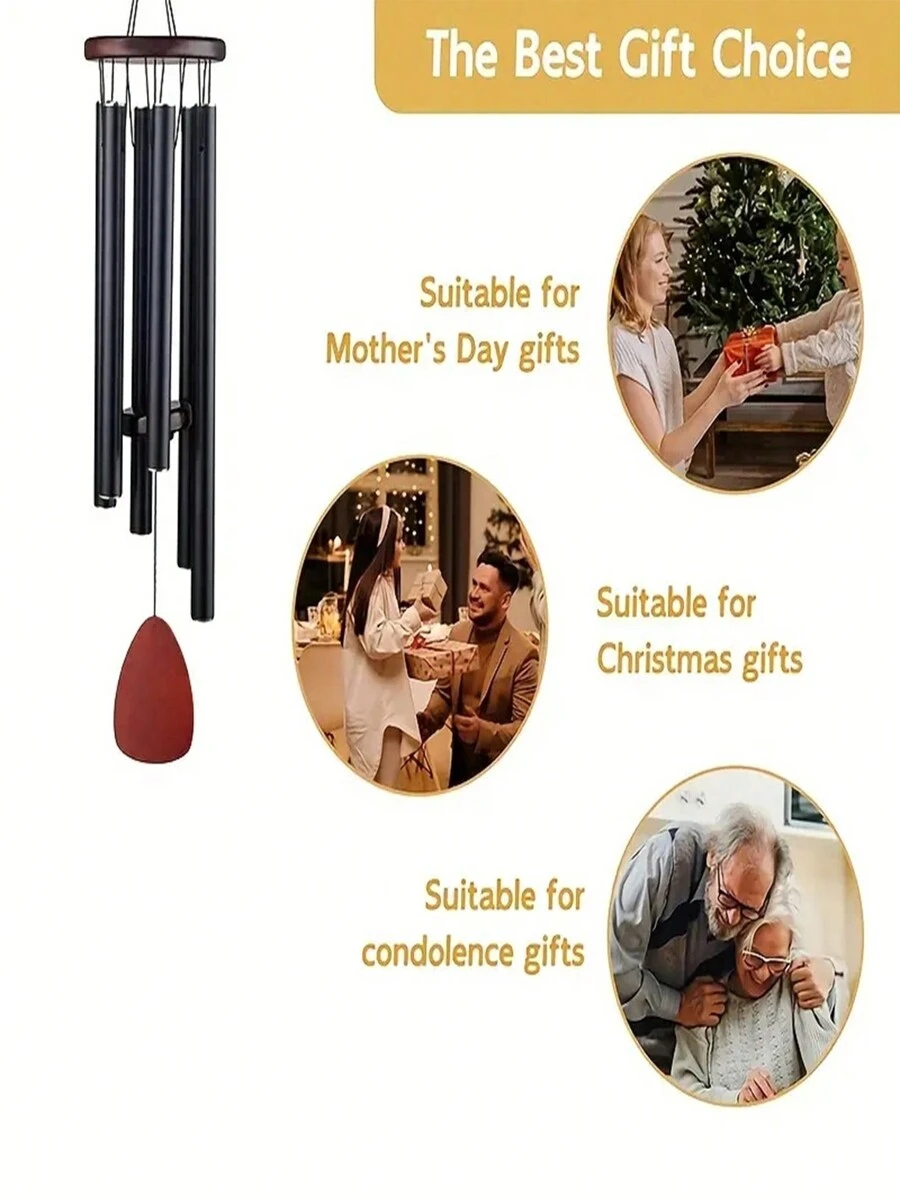 1pc Classic Black Aluminum Tube Wind Chime Pendant With 6 Metal Tubes, Suitable For Patio/Balcony/Entryway/Garden Decoration For Anniversary/Birthday/Thanksgiving/Mother's Day Gift - Black - View 3