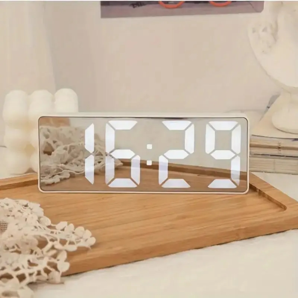 Mini Size Mirror LED Clock Simplicity Colorful Alarm Clocks Ultra Portable Travel Bedroom Bedside Clock