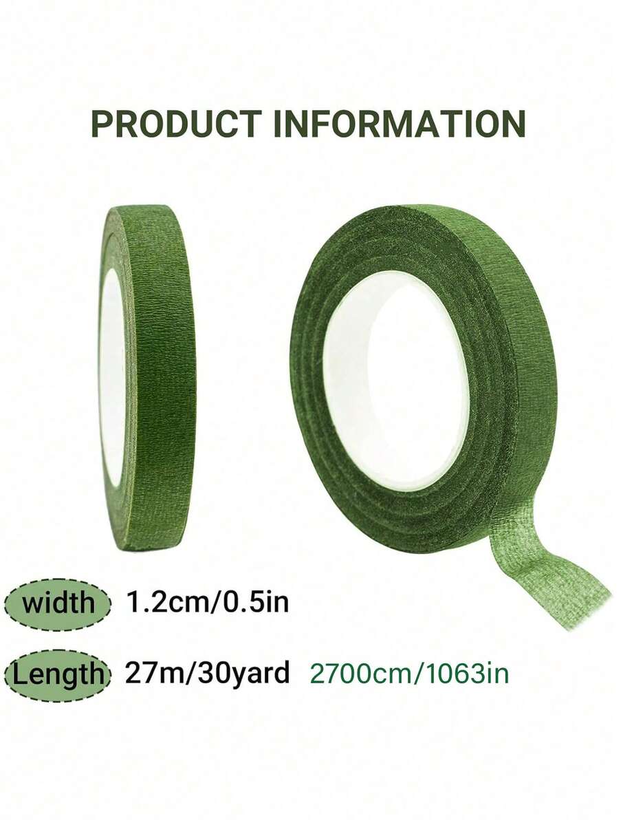 4/12 Rolls Floral Stem Wrap Tape, Green Floral Tape For Flower Arrangement Bouquet Corsage, Wedding Flower - Dark Green - View 3