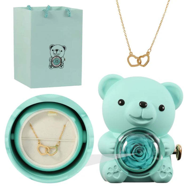 Personalized Rose Bear With Engraved Necklace Charm