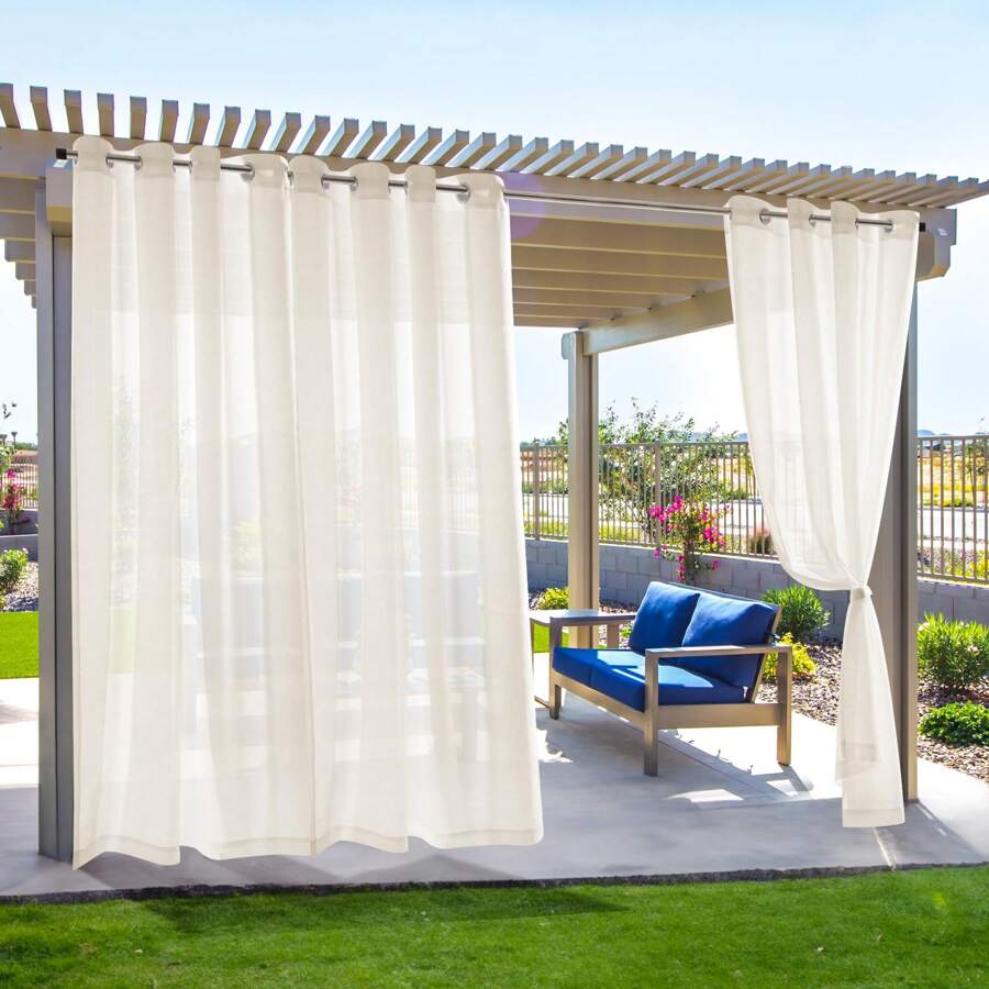 2 Pcs Waterproof Outdoor Sheer Curtains Grommet