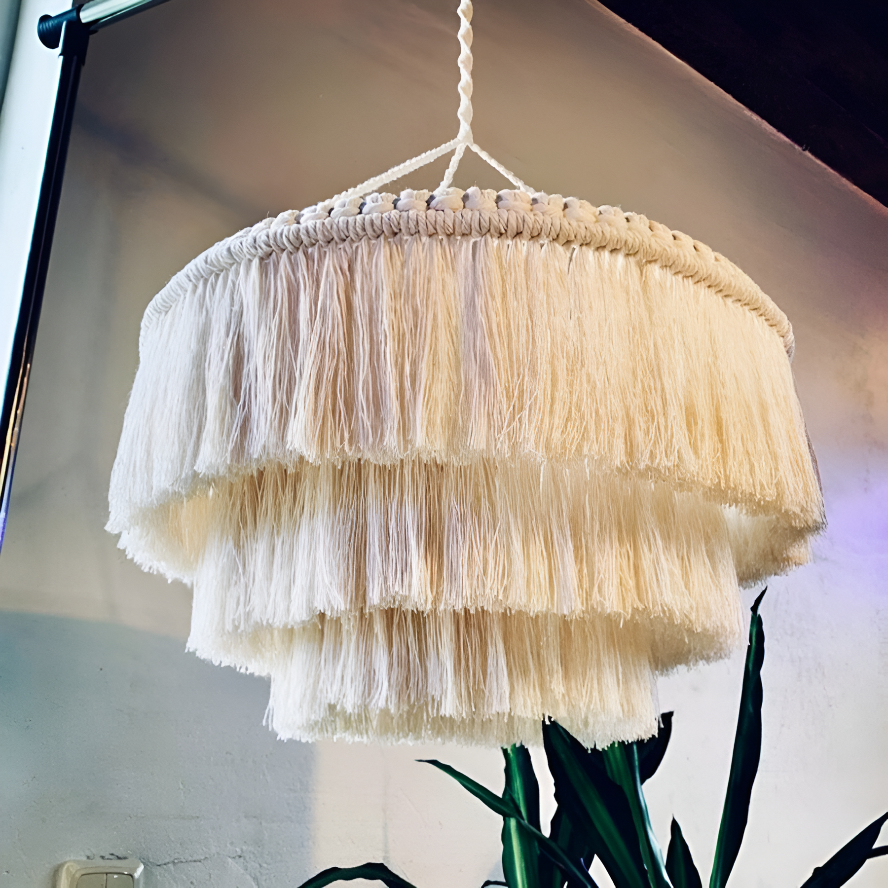 Boho Woven Macrame Design Hanging Lampshade With Pendant Light 