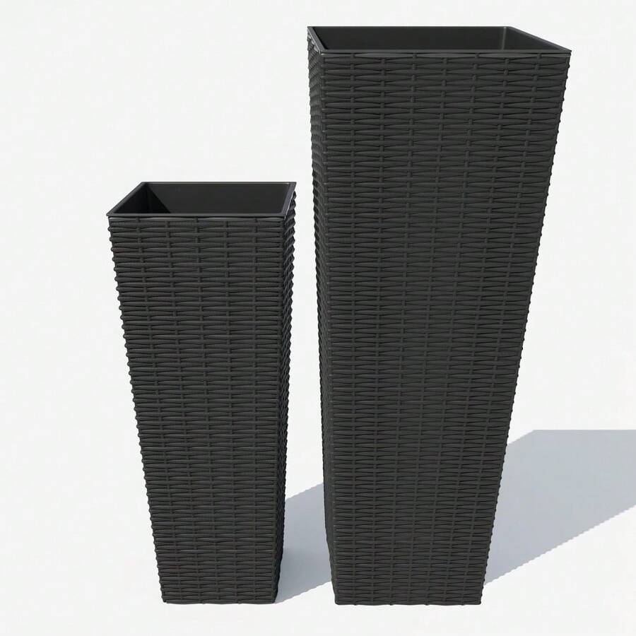 Set Of 2 Decorative Tall Outdoor Planter Pots For Backyard And Home Garden