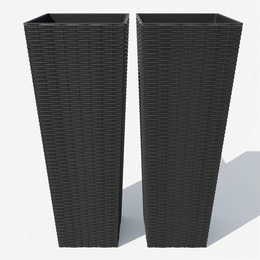 Set Of 2 Decorative Tall Outdoor Planter Pots For Backyard And Home Garden