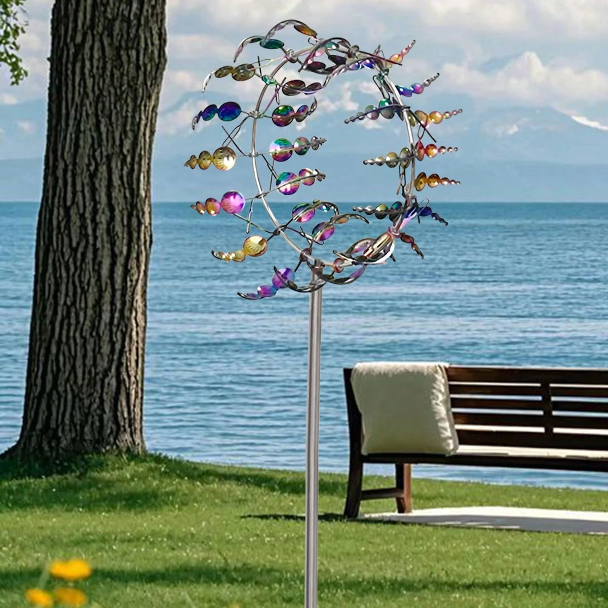 3D Metal Windmill Outdoor Decor, Stainless Steel Multi-Color Yard Decoration