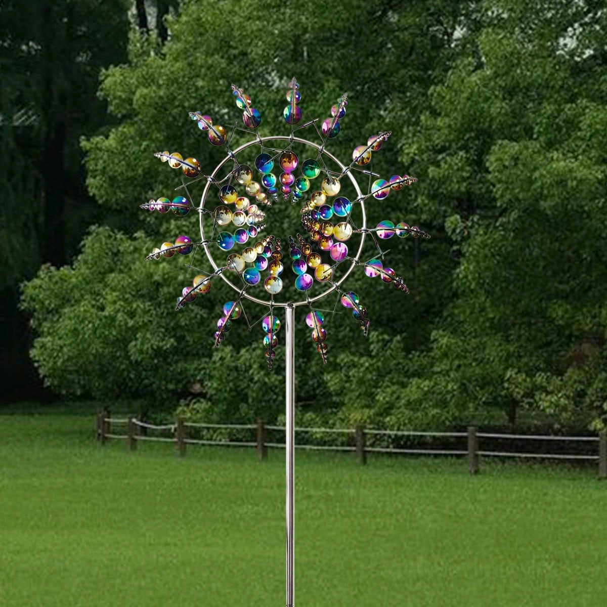 3D Metal Windmill Outdoor Decor, Stainless Steel Multi-Color Yard Decoration