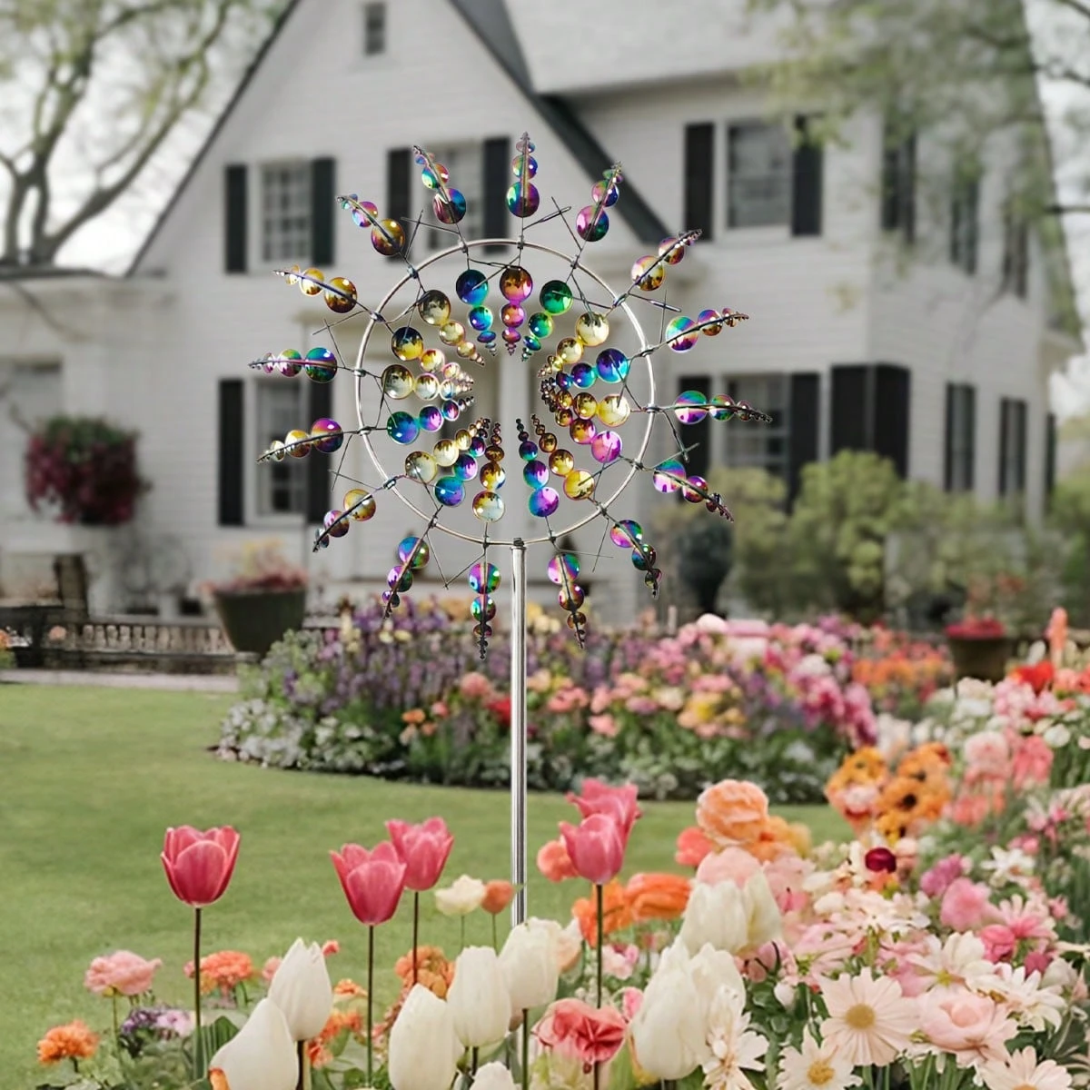 3D Metal Windmill Outdoor Decor, Stainless Steel Multi-Color Yard Decoration