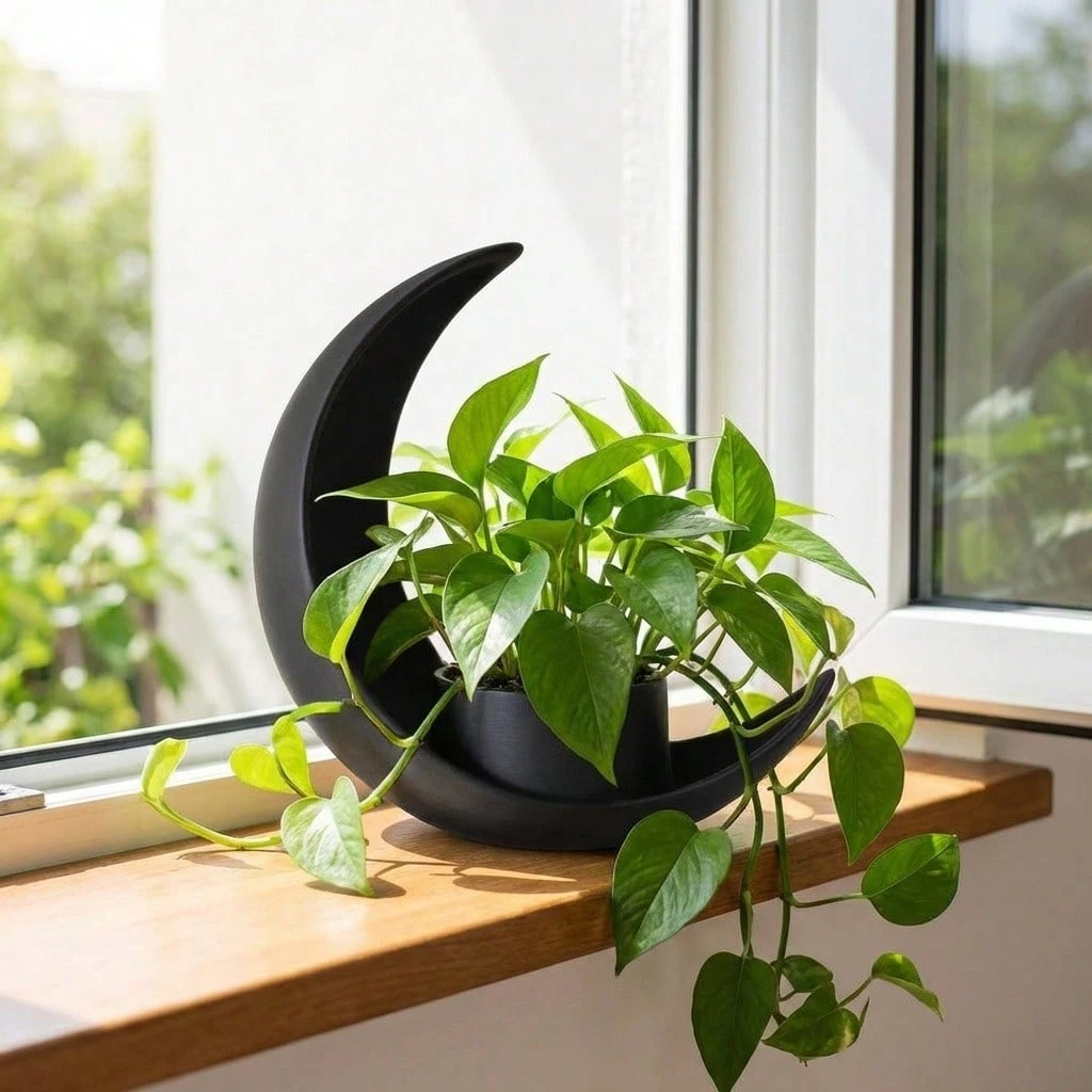 Crescent-Shaped Black Modern Minimalist Succulent Cactus Small Indoor Potted Plant Desktop Decor