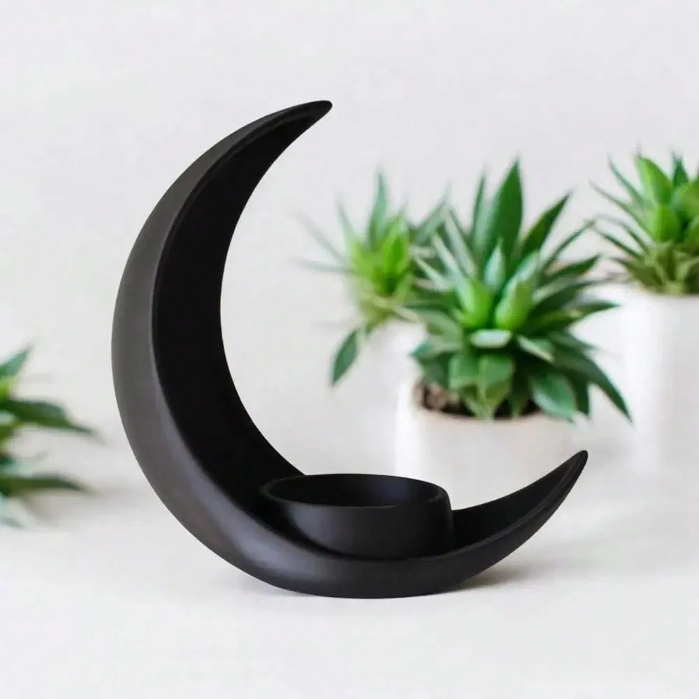 Crescent-Shaped Black Modern Minimalist Succulent Cactus Small Indoor Potted Plant Desktop Decor