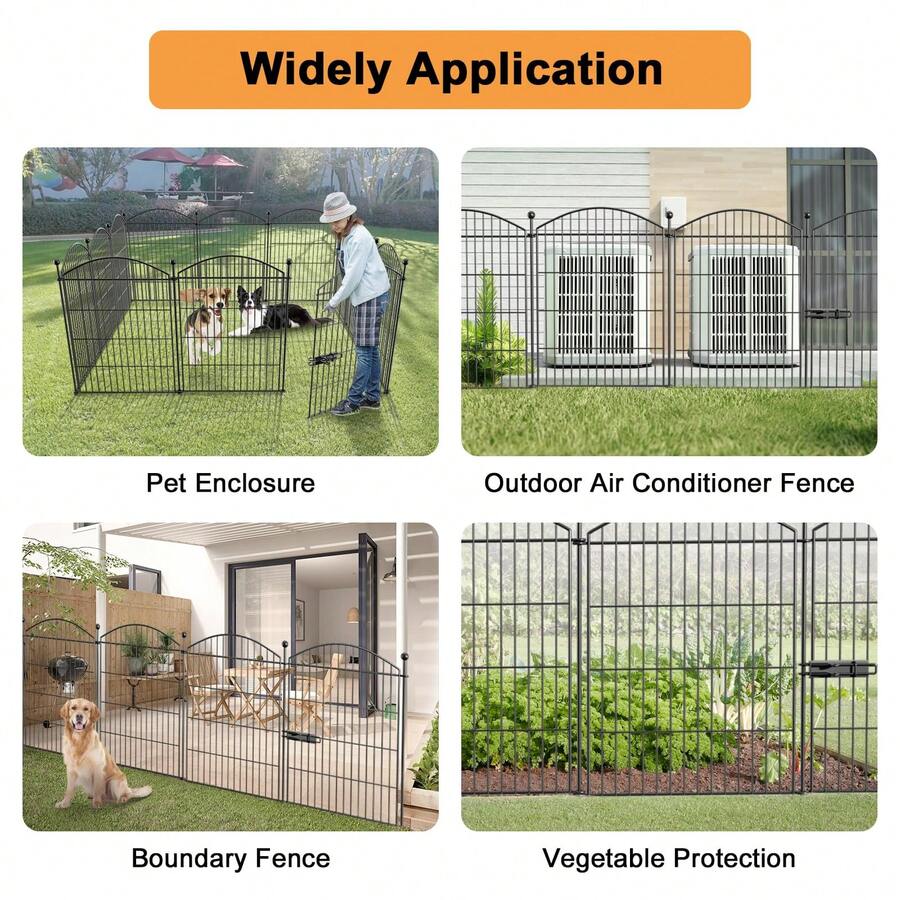 Decorative Garden Fence Animal Barrier With Gate, Dog Rabbit Fencing Arched Rustproof Metal No Dig Pet Outdoor Garden Fence For Yard, Patio, Flower Bed - Black - View 7