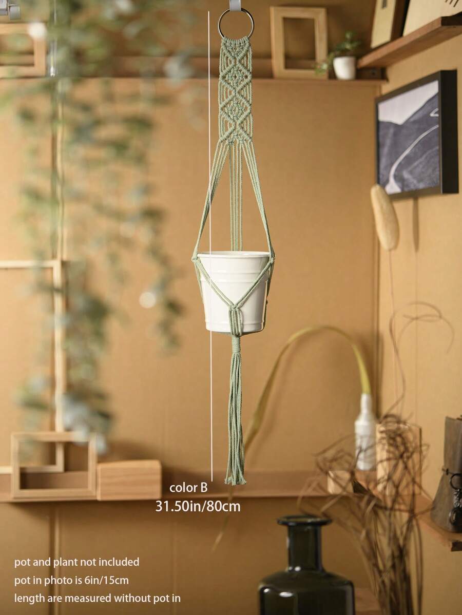 1pc Handmade Macrame Plant Holder, Plant Hanger With Tassel, Plant Hanger Indoor Decor, Ceiling Plant Hanger, Modern Boho Plant Pot Holder (Pot Not Included) - Multicolor - View 6
