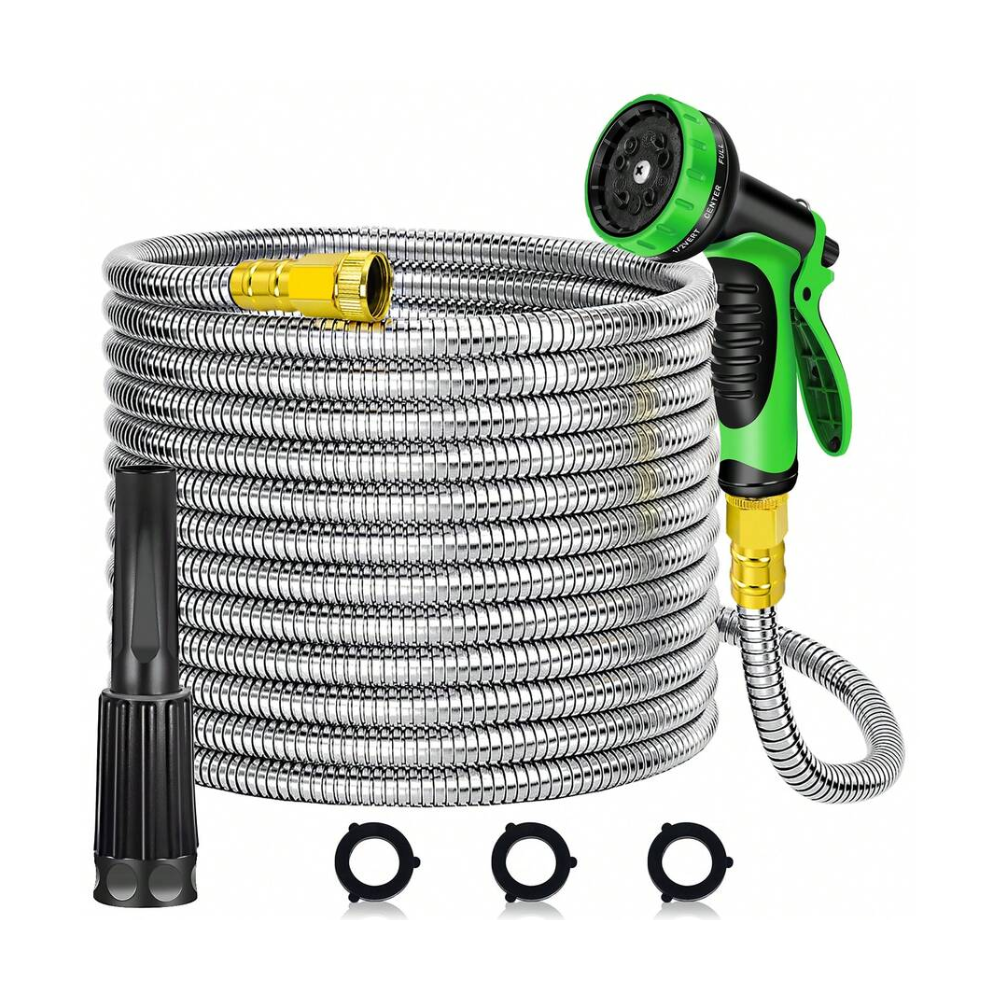 LOVFEN 25/50/75/100/150FT Ultra-Lightweight Stainless Steel Garden Hose 