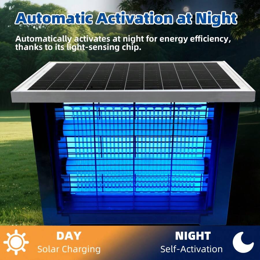 Powerful Large Solar Bug Zapper Outdoor For 2000Sq.Ft, Poartable Rechargeable Mosquito Zapper With High Powered, Cordless Solar Fly Zapper For Patio Garden Backyard RV Camping Pond Pest Control - Black - View 6