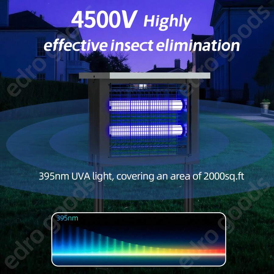 Powerful Large Solar Bug Zapper Outdoor For 2000Sq.Ft, Poartable Rechargeable Mosquito Zapper With High Powered, Cordless Solar Fly Zapper For Patio Garden Backyard RV Camping Pond Pest Control - Black - View 7