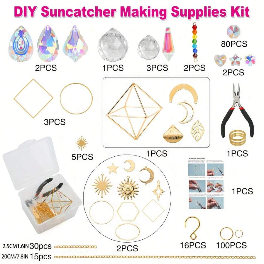 400pcs Crystal Suncatcher Making Kit, Rainbow Prism Hanging Decor Pendant For Windows, Indoor & Outdoor Garden, Wedding Party Decor, Glass Craft Supplies For DIY Suncatcher Making - Multicolor - View 2