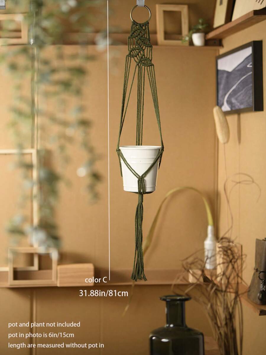 1pc Handmade Macrame Plant Holder, Plant Hanger With Tassel, Plant Hanger Indoor Decor, Ceiling Plant Hanger, Modern Boho Plant Pot Holder (Pot Not Included) - Multicolor - View 7
