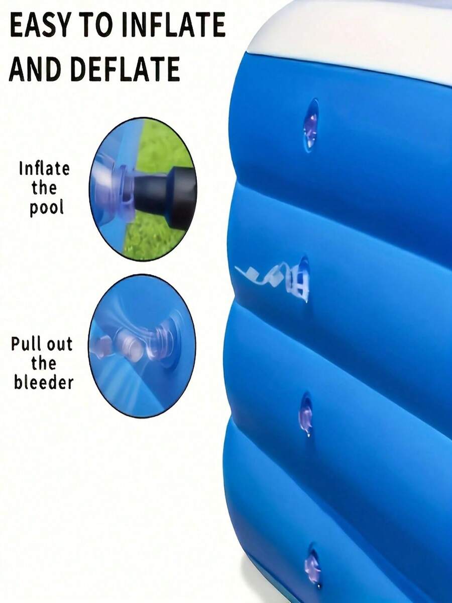 Large Inflatable Swimming Pool, Ocean Design, Cute & Durable PVC Material, Foldable & Portable, Suitable For Family Garden Parties And Backyard Entertainment, Patio Decor Pool, Colorful - Blue and White - View 12