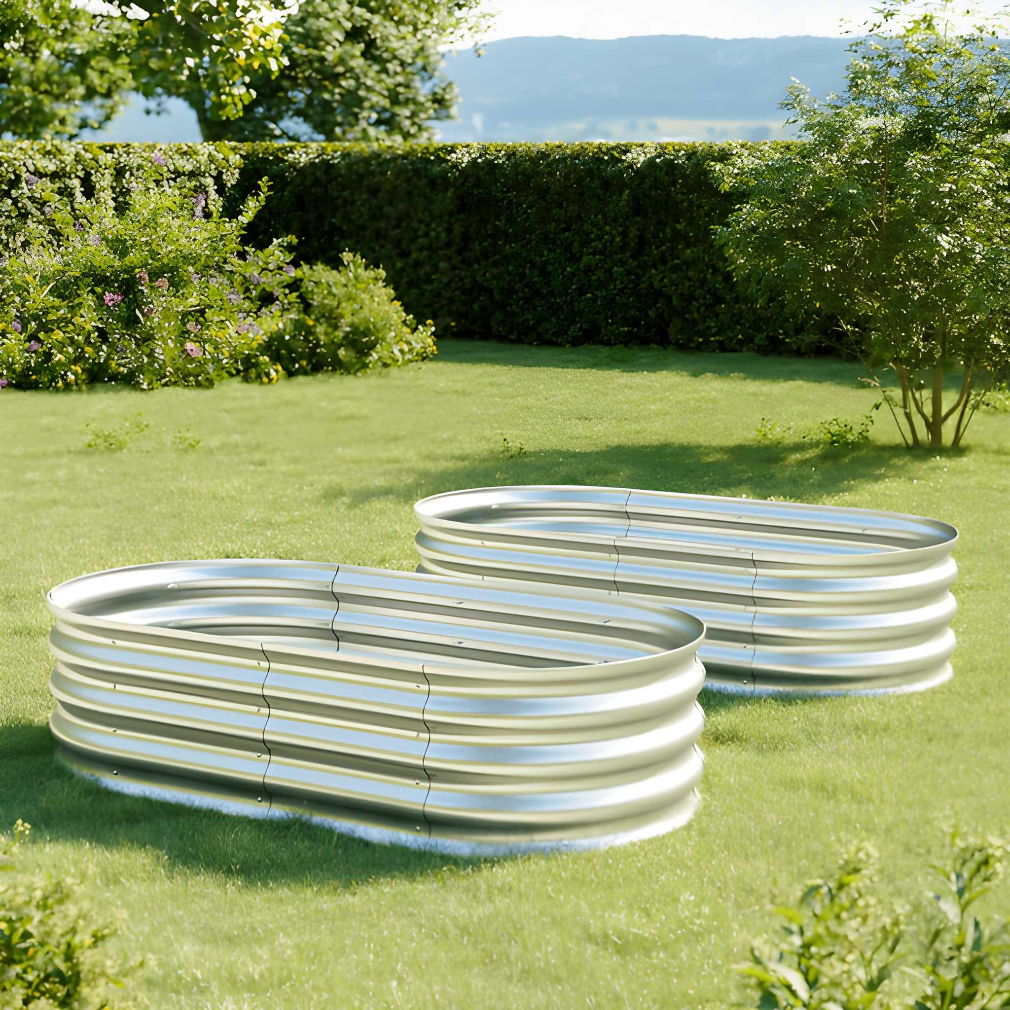 2PC Oval Metal Raised Garden Bed