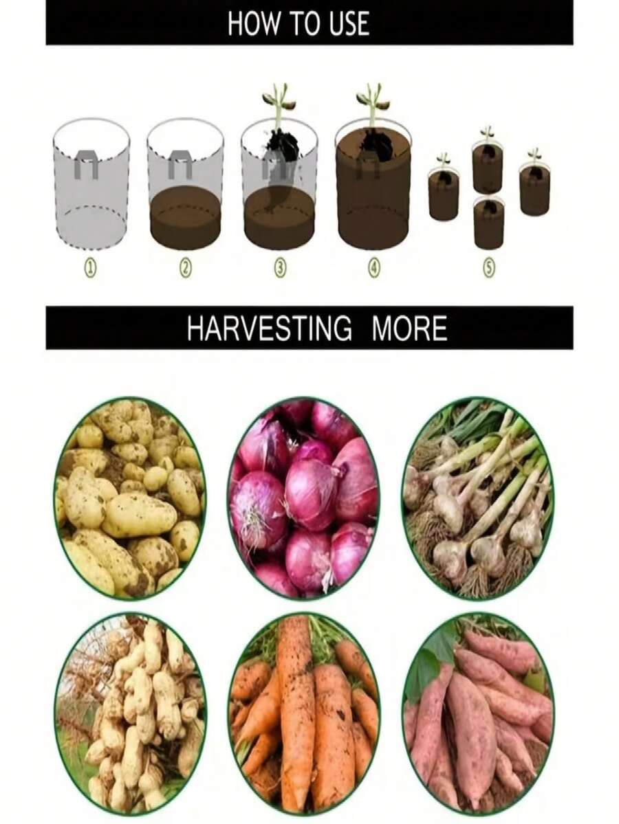 4pcs Potato Grow Bags With Flip Lid, 26.5L (Approx. 25L) And 37.85L (Approx. 35.7L) Capacity, With Handles And Harvest Windows, Suitable For Potatoes, Tomatoes And Other Vegetables. Black And Gray, Suitable For Potato Planting, Indoor Planting, Modern Style, Flip-Top Design - Foldable, Breathable, Non-Woven Fabric Vegetable Planting Pots - Easy To Move Garden Pots, With Reinforced Handles And Harvest Flip Lids. - Multicolor - View 7