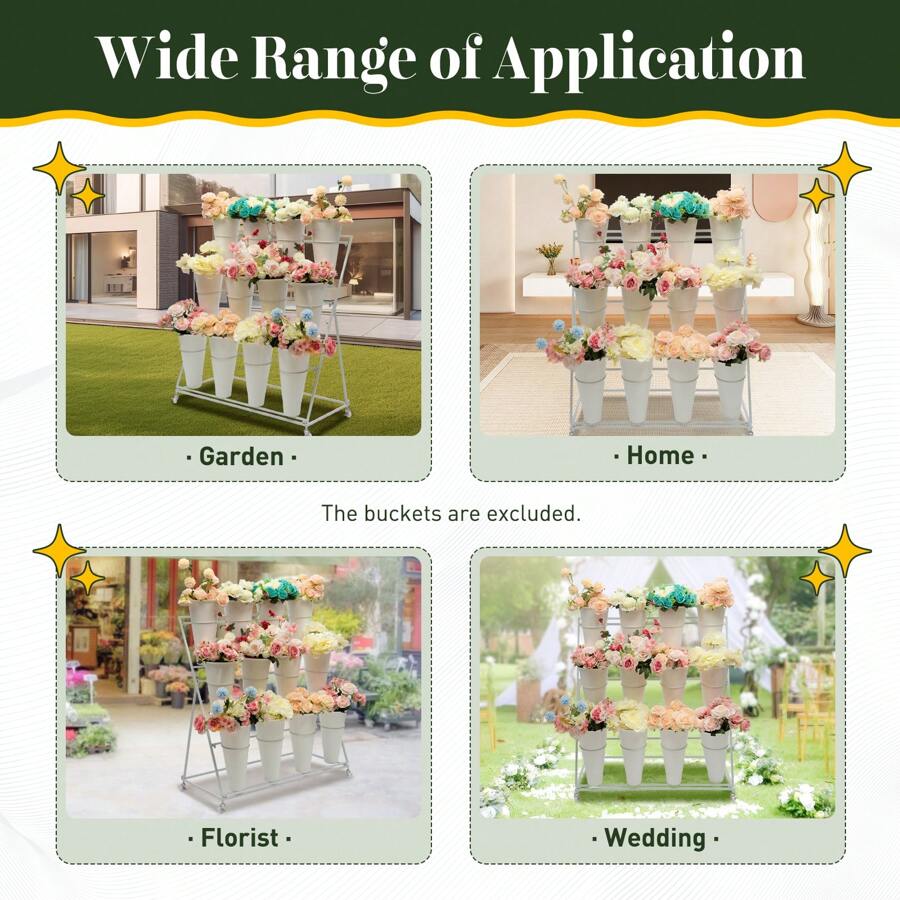 Rainaut Flower Display Stand, 3-Tier Heavy Duty Moving Plant Shelves Flower Display Stand, Allowing For The Placement Of Up To 12 Flower Buckets For Bedroom Balcony Garden Patio Multiple Plants (Flower Bucket Not Included).) - White - View 8