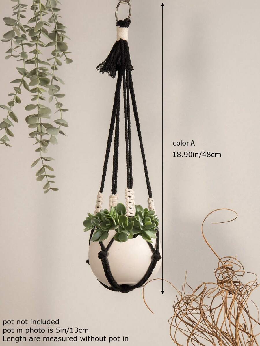 1pc Handmade Macrame Boho Home / / Office Decor, Multifunctional Plant Holder, Plant Hanger With Tassel, Plant Hanger Indoor Decor, Ceiling Plant Hanger, Modern Boho Plant Pot Holder (Pot Not Included) - Multicolor - View 3