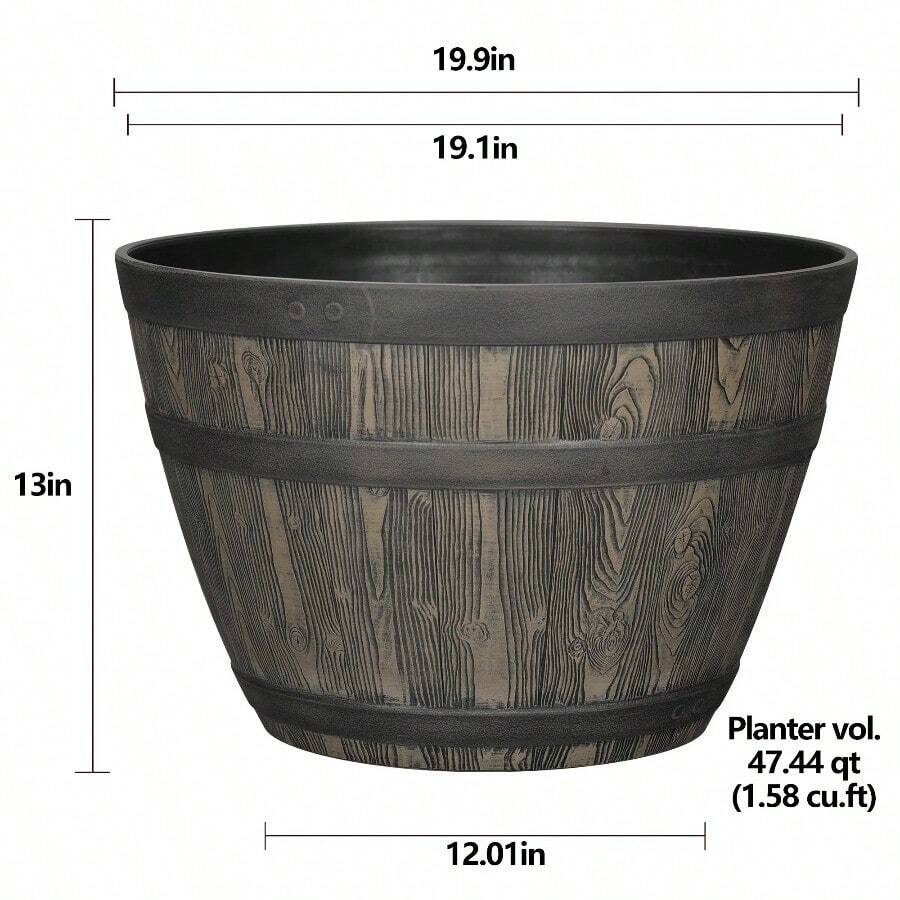 20" Whiskey Barrel Planter, Brown, 100%  Resin, Lightweight UV‑Resistant Outdoor Pot, 19.9" X 19.9" X 13" - 20" - View 5