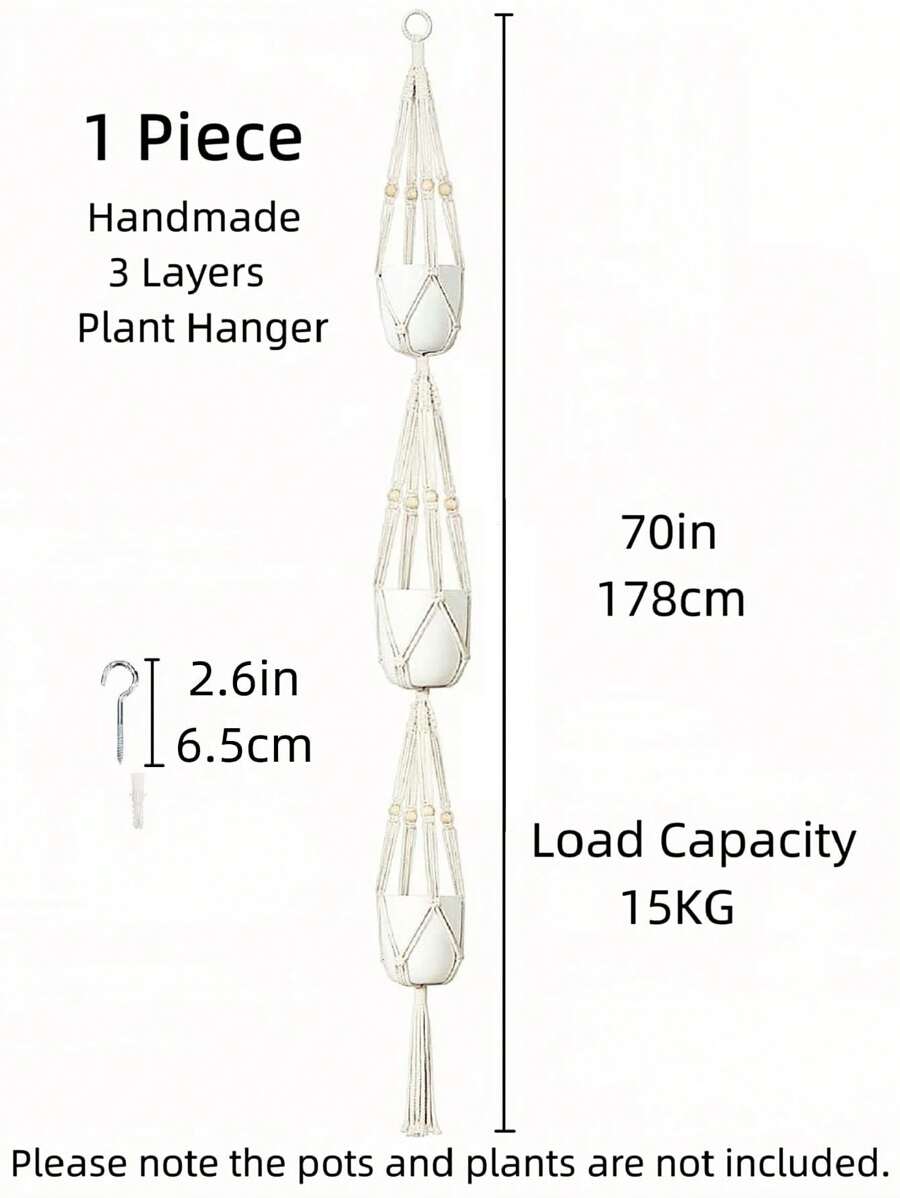 1pc 3 Layer Woven Plant Hanger ,Tassel Plant Pot Holder Stand, Plant Hanger With Hook, Jute Rope Plant Pot Holder, Flower Pot Net Hanging Planter With Tassel, Indoor Hanging Basket For House Plants,Indoor Outdoor Decor - Multicolor - View 8