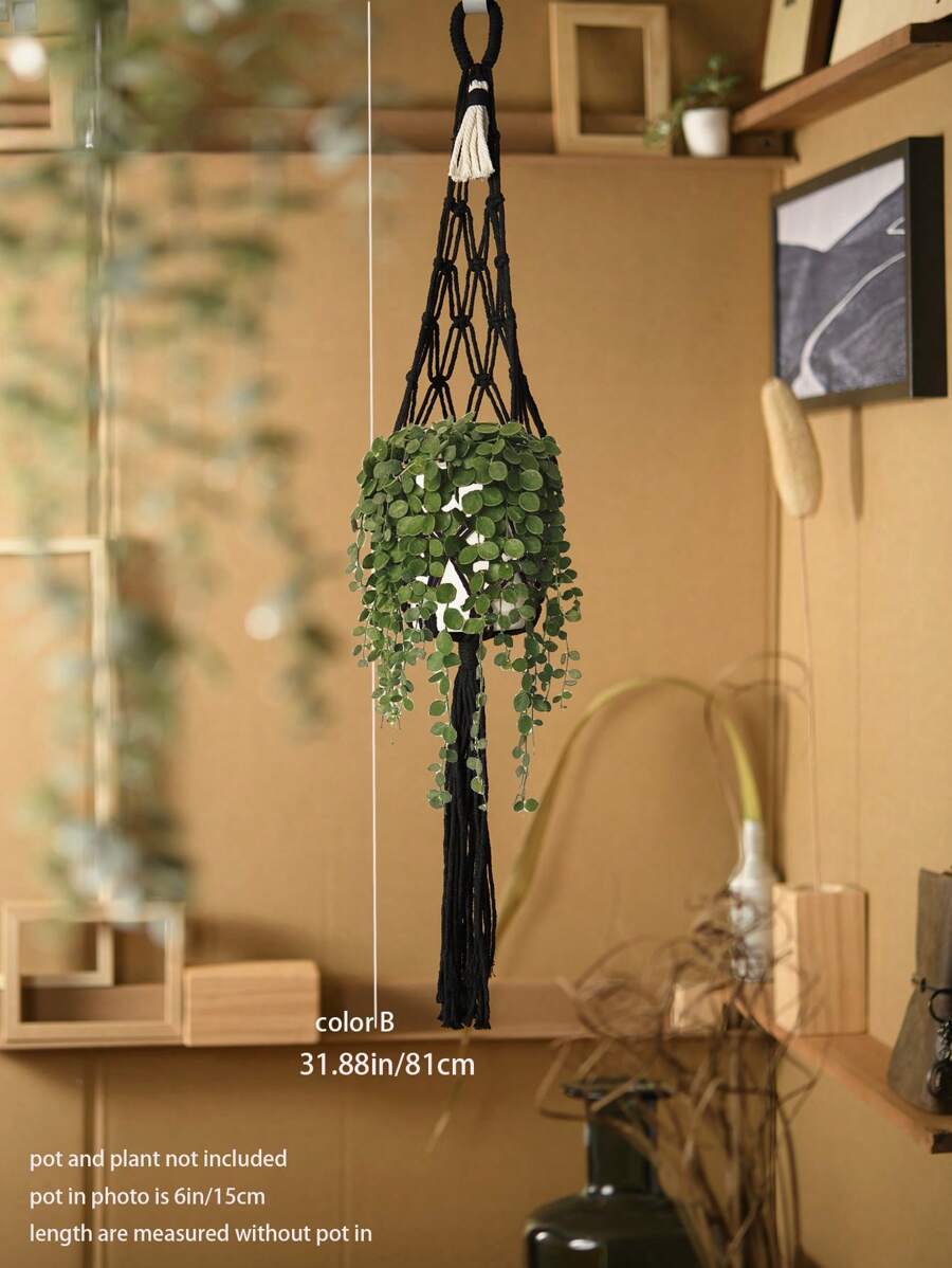 1pc Handmade Macrame Boho Home / / Office Decor, Multifunctional Plant Holder, Plant Hanger With Tassel, Plant Hanger Indoor Decor, Ceiling Plant Hanger, Modern Boho Plant Pot Holder (Pot Not Included) - Multicolor - View 4