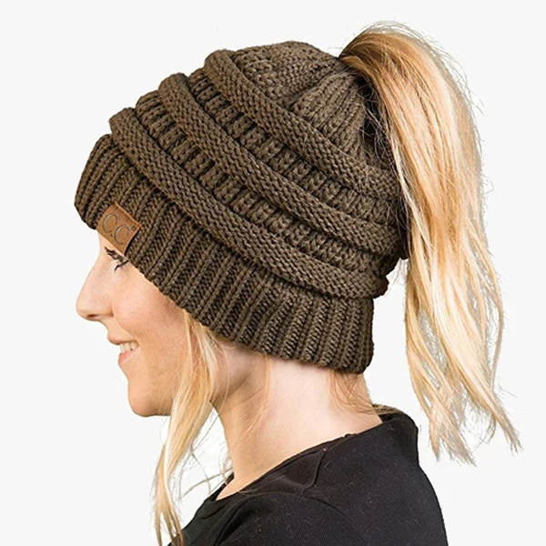 Ponytail Beanie Messy Bun Women's Beanie Solid Ribbed Hat Cap-Viral Super Shop