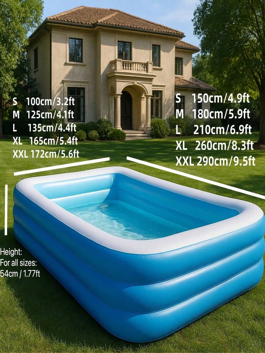 Large Inflatable Swimming Pool, Ocean Design, Cute & Durable PVC Material, Foldable & Portable, Suitable For Family Garden Parties And Backyard Entertainment, Patio Decor Pool, Colorful - Blue and White - View 3