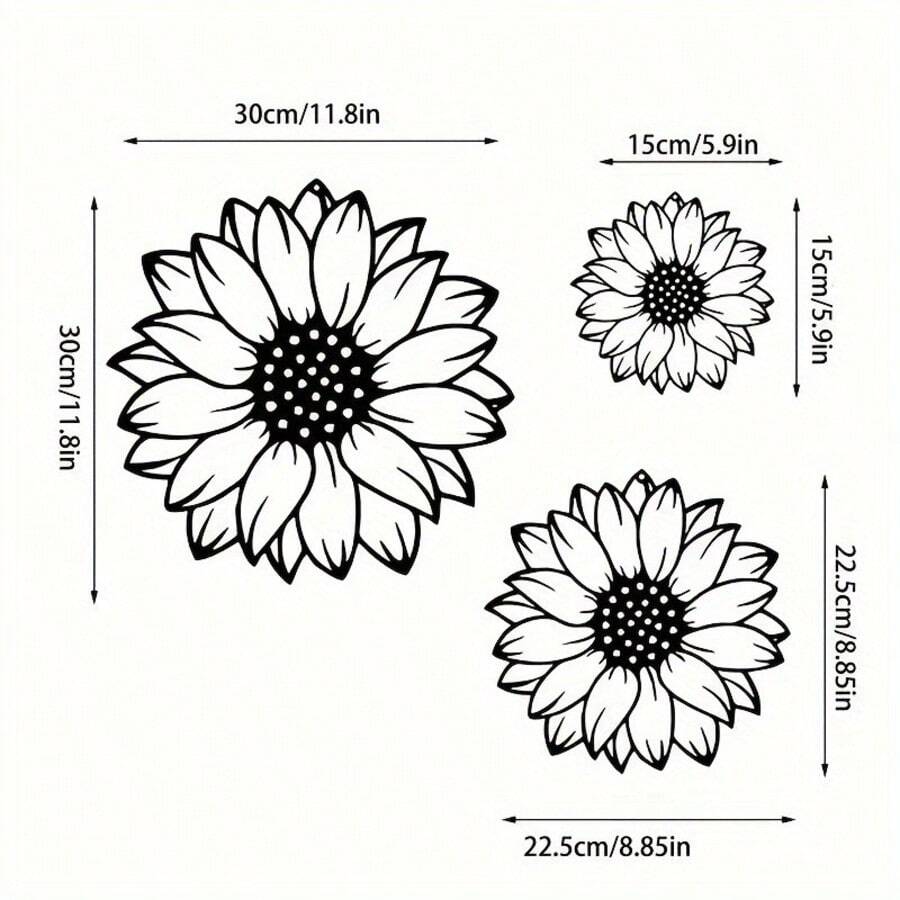 3pcs Metal Sunflower Wall Art, Countryside Garden Decor, Outdoor Fence Hanging, Home Living Room Bedroom Patio Porch Decoration, Require No Power - Multicolor - View 4
