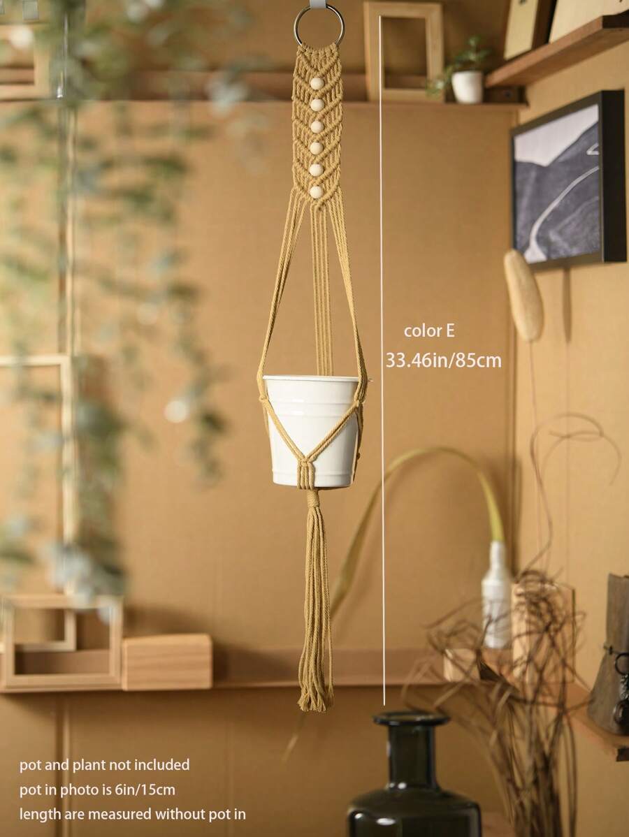 1pc Handmade Macrame Plant Holder, Plant Hanger With Tassel, Plant Hanger Indoor Decor, Ceiling Plant Hanger, Modern Boho Plant Pot Holder (Pot Not Included) - Multicolor - View 9