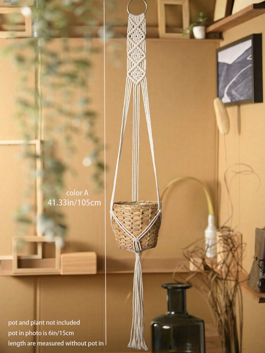 1pc Handmade Macrame Plant Holder, Plant Hanger With Tassel, Plant Hanger Indoor Decor, Ceiling Plant Hanger, Modern Boho Plant Pot Holder (Pot Not Included) - Multicolor - View 5