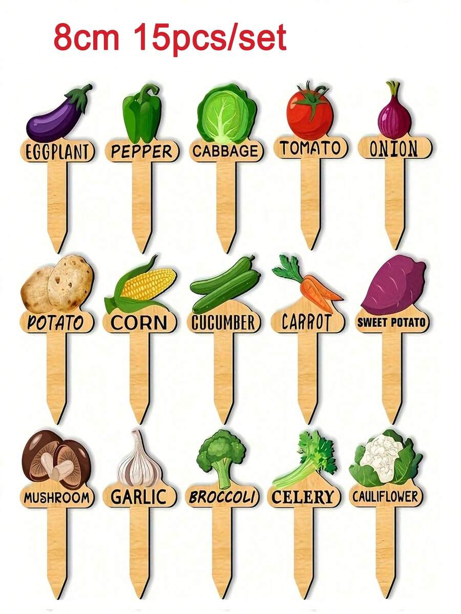 15pcs Wooden Garden Plant Labels, Minimalist Cartoon Plant Pattern, Suitable For Indoor/Outdoor Potted Plants Decoration, Reusable Markers, Essential For Gardening Enthusiasts, Holiday Gift, Home Decor - A - View 9