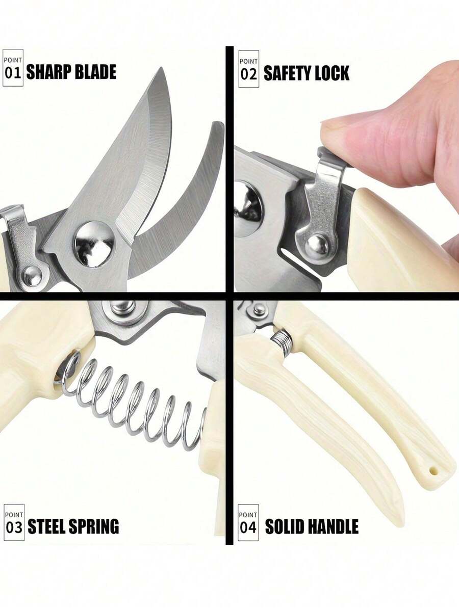 1pc Stainless Steel Pruning Shears, With Alloy Steel Blades, Sharp Bypass And Straight Blades Garden Scissors, Suitable For Plants, Flowers And Fruit Trees, Comfortable Grip, Ideal Gardening Gift For Men And Women, Gardening Pruning Shears - Mustard Yellow - View 6