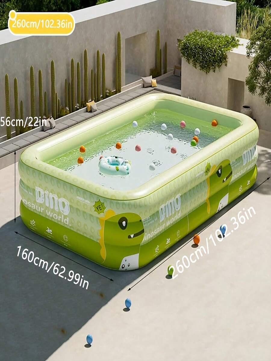 Large Inflatable Swimming Pool, Ocean Design, Cute & Durable PVC Material, Foldable & Portable, Suitable For Family Garden Parties And Backyard Entertainment, Patio Decor Pool, Colorful - Dragon Cub Green Pool - View 7