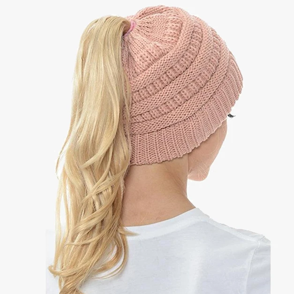 Ponytail Beanie Messy Bun Women's Beanie Solid Ribbed Hat Cap-Viral Super Shop