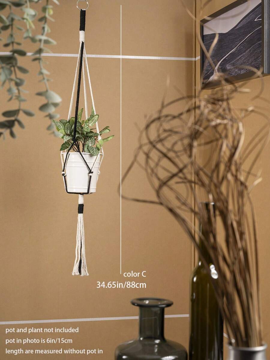 1pc Handmade Macrame Boho Home / / Office Decor, Multifunctional Plant Holder, Plant Hanger With Tassel, Plant Hanger Indoor Decor, Ceiling Plant Hanger, Modern Boho Plant Pot Holder (Pot Not Included) - Multicolor - View 5