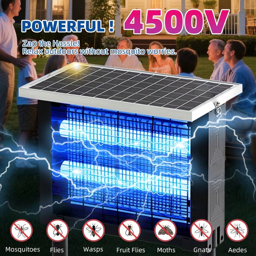 Powerful Large Solar Bug Zapper Outdoor For 2000Sq.Ft, Poartable Rechargeable Mosquito Zapper With High Powered, Cordless Solar Fly Zapper For Patio Garden Backyard RV Camping Pond Pest Control - Black - View 3